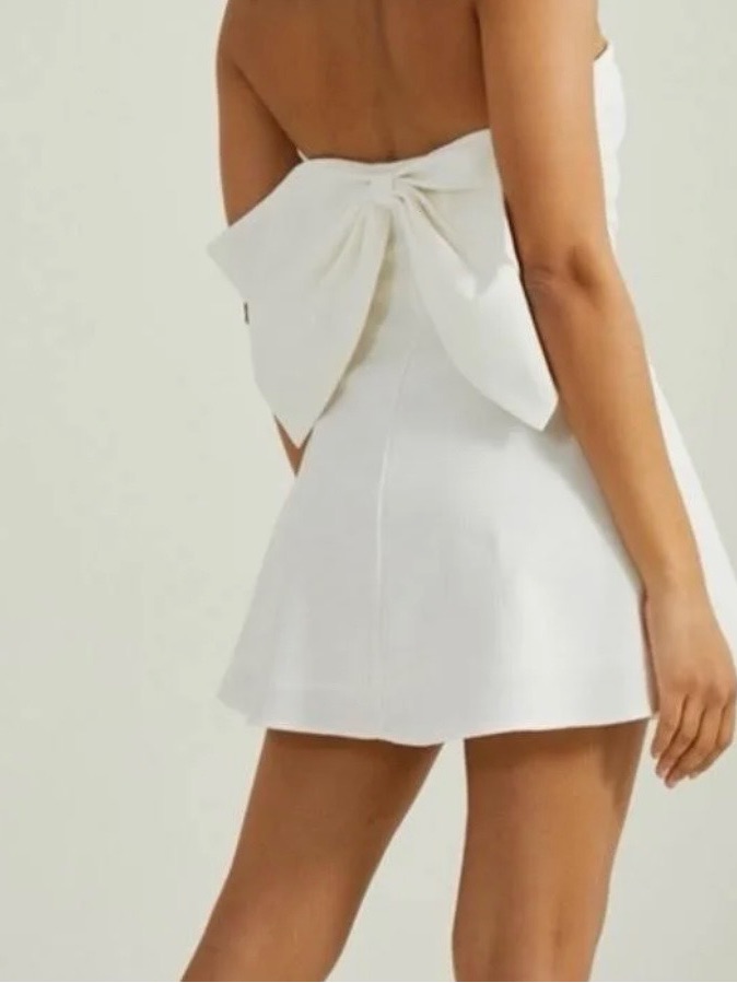 Altar'd State Strapless Ivory A-Line Dress With Bow On Back